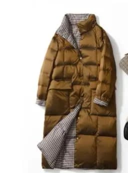 Women Reversible Down Coat 2022 Autumn Winter Warm Thicken White Duck Down Jacket Parkas Ladies Slim Long Plaid Puffer Outwears