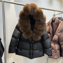 Natural Fur Collar down Jacket Women's Short Thick Warm Coat Hooded Korean Style Commute Windproof Water Resistant