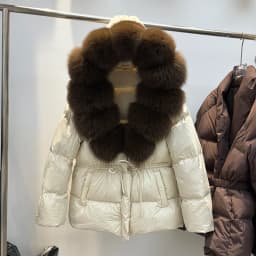 Natural Fur Collar down Jacket Women's Short Thick Warm Coat Hooded Korean Style Commute Windproof Water Resistant