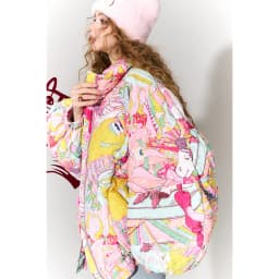 ELFSACK Y2K Anime Print Puffer Jacket Women Harajuku Kawaii Stand Collar Zip Up Oversized Winter Warm Padded Bubble Coat