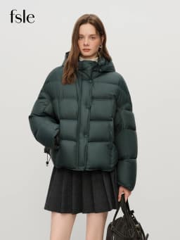 FSLE Winter Women Hooded Short Puffer Jacket Downcoat Bubble Style Thick Warm Coat Oversize Short Quilted Outerwear Duckdown