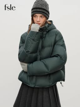 FSLE Winter Women Hooded Short Puffer Jacket Downcoat Bubble Style Thick Warm Coat Oversize Short Quilted Outerwear Duckdown