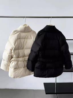 Lagabogy 2025 Winter Belt Waist-Tight Elegant Warm 90% White Duck Down Jacket Female Long Sleeve Solid Color V-neck Puffer Coat