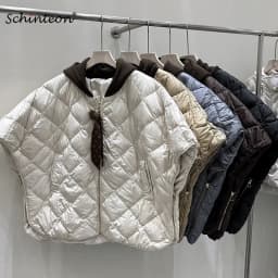 Schinteon Women's 90% White Duck Down Irregular Vest with Knitted Hood Sleeveless Jacket Fashionable Autumn Winter Cape 2026 New