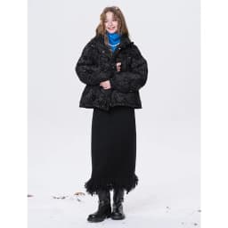 ELFSACK 2025 Puffy Down Coat Women Jacquard Embroidery Waist Gathered Gothic Royal Vintage Y2K Winter Long Puffer Jacket