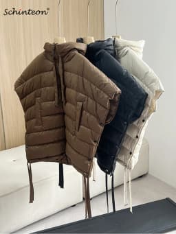 Schinteon Women 90% White Duck Down Irregular Vest with Hood Sleeveless Jacket Solid Fashionable Autumn Winter Top 2025 New
