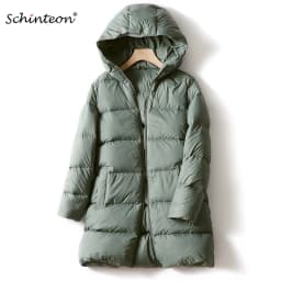 Schinteon Women Ultralight White Duck Down Jacket with Hood 2026 New Autumn Winter Warm Casual Outwear Solid Color Simple Coat