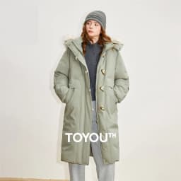 TOYOUTH Women 90% Down Jacket 2025 Winter New Fur Collar Hooded Cow Horn Buckle Three-proof Long Coat