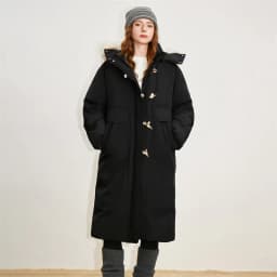 TOYOUTH Women 90% Down Jacket 2025 Winter New Fur Collar Hooded Cow Horn Buckle Three-proof Long Coat