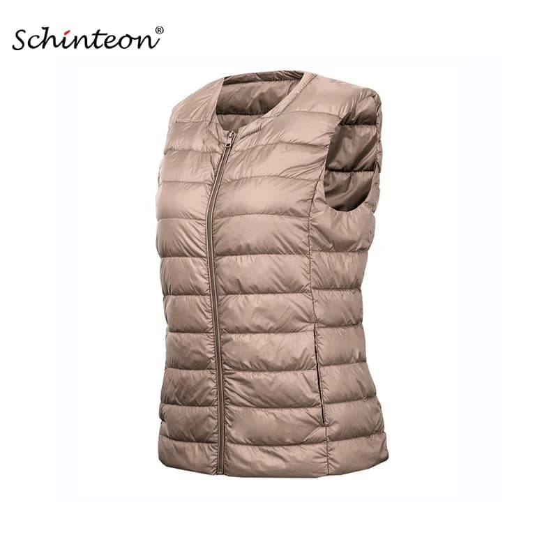 Schinteon S-8XL Women Ultra Light Down Vest Casual Slim White Duck Down Bottoming Sleeveless Winter Warm Liner Clothing