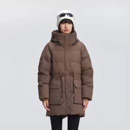Metersbonwe Women's Adjustable Waist Drawstring Down Coat Puffer 85% Duck Down Hooded Patch Pockets Warm Winter Puffer Jackets