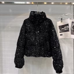 French Fashion Elegant Heavy Industry Colorful Sequin Stand Collar Thickened Warm Down Coats Women Winter Puffer Short Jackets