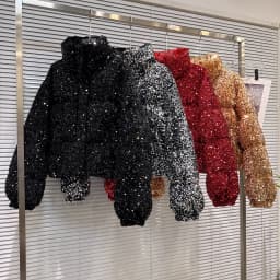 French Fashion Elegant Heavy Industry Colorful Sequin Stand Collar Thickened Warm Down Coats Women Winter Puffer Short Jackets