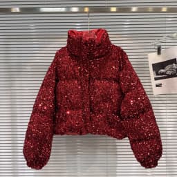 French Fashion Elegant Heavy Industry Colorful Sequin Stand Collar Thickened Warm Down Coats Women Winter Puffer Short Jackets