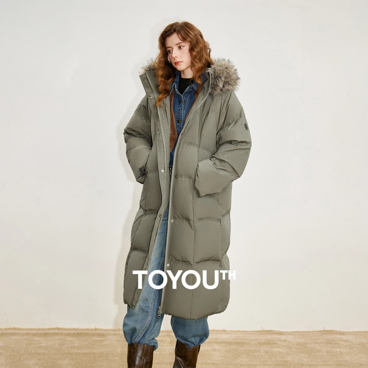 TOYOUTH Women 90% White Duck Down Thick Down Jacket 2025 Winter New Fur Collar Hooded Extra Long Warm Jacket Coat