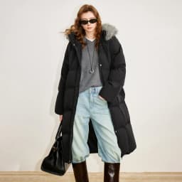 TOYOUTH Women 90% White Duck Down Thick Down Jacket 2025 Winter New Fur Collar Hooded Extra Long Warm Jacket Coat