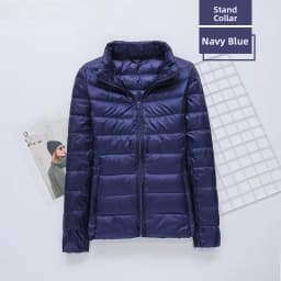 Ultra-Thin down Jacket Women's Short Lightweight Autumn Winter Coat Commute Style Hooded Zipper Closure Pure Color Long Sleeve
