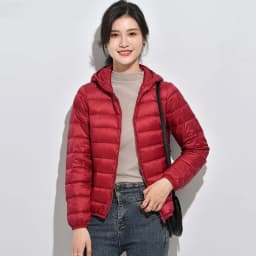 Ultra-Thin down Jacket Women's Short Lightweight Autumn Winter Coat Commute Style Hooded Zipper Closure Pure Color Long Sleeve