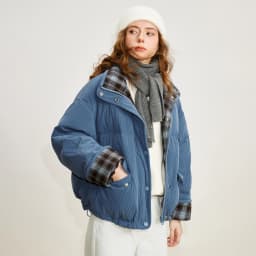 TOYOUTH Women 90% White Duck Down Jacket 2025 Winter New Retro Corduroy Plaid Fluffy Double Side Warm Jacket