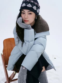 DUSHU Furry Lapel Quilted White Duck Down Coats Women Casual Daily Retro Simple Loose Short Warm Coat Contrast Color Girlish BF