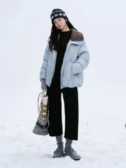 DUSHU Furry Lapel Quilted White Duck Down Coats Women Casual Daily Retro Simple Loose Short Warm Coat Contrast Color Girlish BF