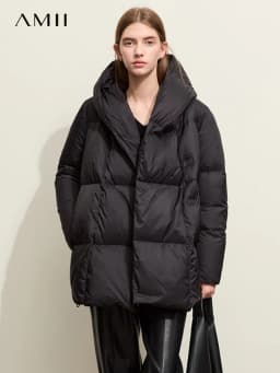 AMII Minimalist Hooded Women Duck Down Jacket Winter New 2024 Loose Warm Bread Clothing Trendy Blends Streetwear Female 12424111
