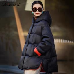Schinteon Women Down Jacket Casual Loose Over Size Warm Autumn Winter Outwear White Duck Down with Hood Fashion Maternity Coat