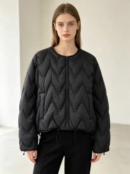 Lagabogy Women Loose Round Neck Short White Duck Down Coat Outwear Autumn Winter Lightweight Wave Quilted Puffer Jacket Female