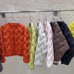 Lagabogy Women Loose Round Neck Short White Duck Down Coat Outwear Autumn Winter Lightweight Wave Quilted Puffer Jacket Female