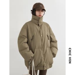 CHIC VEN Fashion Women Down Coats Long Sleeve Solid Retro Loose Casual Contrasting 90 White Down Jacket Autumn Winter 2025
