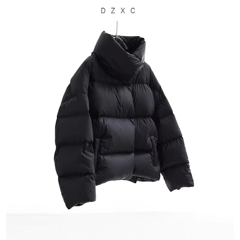 Goose down 160G~Magnetic Buckle Winter New Style Black Short down Jacket for Women, Lightweight Thick Coat for Petite Sizes