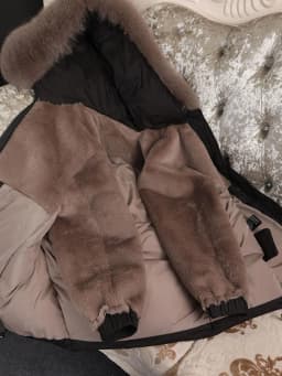 Maomaokong Real Fox Fur Collar Women's Winter Down Jacket Black Soft Faux Leather Fabric Patching Cool Oversized Zipper Fashion