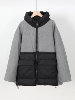 Maomaokong Real Fox Fur Collar Women's Winter Down Jacket Black Soft Faux Leather Fabric Patching Cool Oversized Zipper Fashion