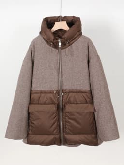 Maomaokong Real Fox Fur Collar Women's Winter Down Jacket Black Soft Faux Leather Fabric Patching Cool Oversized Zipper Fashion