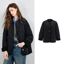 TOYOUTH Women Down Jacket 2026 Winter New Arrival Lightweight Loose Crew Neck Corduroy Spliced Outerwear