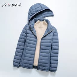 Schinteon Women Ultralight 90% White Duck Down Jacket with Removable Hood Autumn Winter Thin Outwear Portable Storage 2026 New