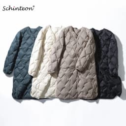 Schinteon Women Ultralight White Duck Down Long Jacket Argyle V-neck Collar Casual Autumn Winter Outwear Coat 2026 New Fashion