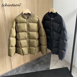 Schinteon Women White Duck Down Jacket Baseball Collar Thick Autumn Winter Warm Outwear Luxurious Casual Over Size Coat 2025 New