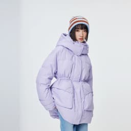 Metersbonwe Women's Oversized Long Hooded Down Jacket Adjustable Pig Nose Buckle Waist Belt Utility Duck Down Parka Warm Winter