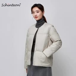 Schinteon Women Down Jacket Simple Solid Color Autumn Winter Warm Outwear Light White Duck Down Coat 2024 New