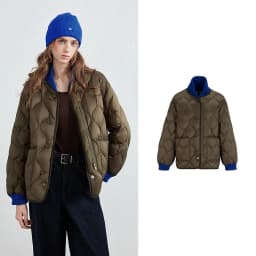TOYOUTH Women Down Jacket 2026 Winter New Gourd Quilted Color Block Knit Collar Light Warm Outerwear