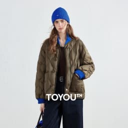 TOYOUTH Women Down Jacket 2026 Winter New Gourd Quilted Color Block Knit Collar Light Warm Outerwear