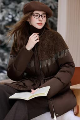 LOUIS YAO Black Women's Down Coats 2025 Autumn/Winter Suzhou Embroidery Patchwork A Tassel-decorated Spliced Coat Down Jacket