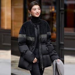 LOUIS YAO Black Women's Down Coats 2025 Autumn/Winter Suzhou Embroidery Patchwork A Tassel-decorated Spliced Coat Down Jacket