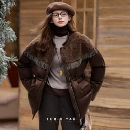 LOUIS YAO Black Women's Down Coats 2025 Autumn/Winter Suzhou Embroidery Patchwork A Tassel-decorated Spliced Coat Down Jacket