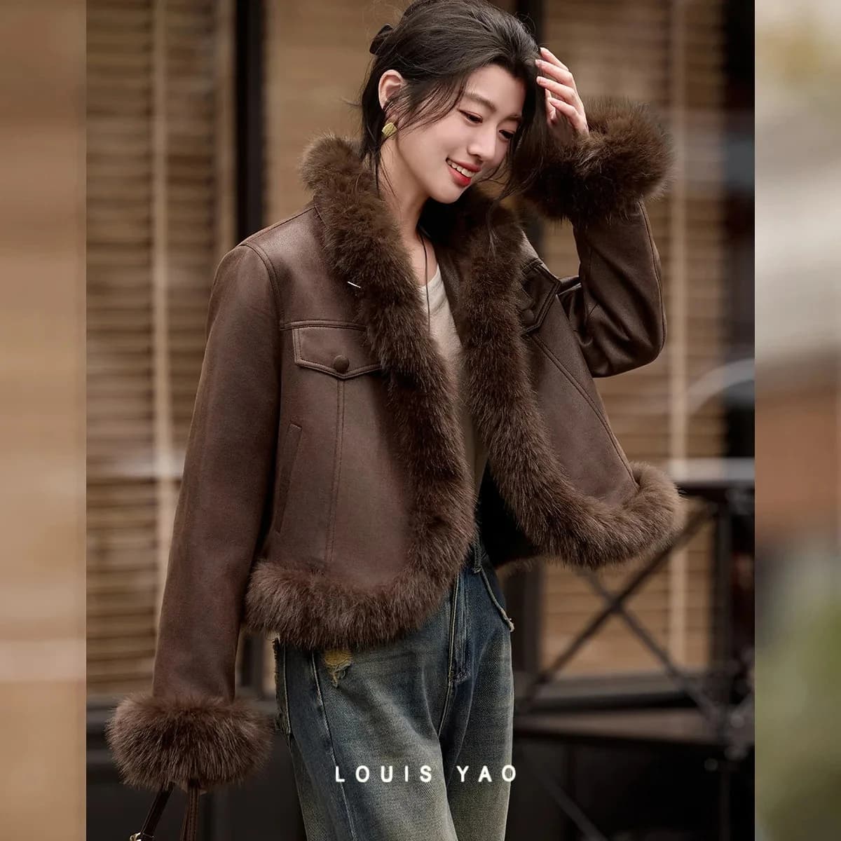 LOUIS YAO Women's Down Coats 2026 Winter Jackets Light Luxury Style Patchwork Fur Collar Thickened Warmth Duck Down Jacket