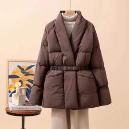 Schinteon Women White Duck Down Jacket Casual Loose Belt V-neck Collar Fashion Autumn Winter Outwear Korean Style Coat 2025 New
