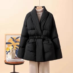 Schinteon Women White Duck Down Jacket Casual Loose Belt V-neck Collar Fashion Autumn Winter Outwear Korean Style Coat 2025 New