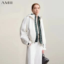 AMII Down Jackets Woman 2026 Winter New Commuter Patchwork Hooded Long Sleeves Jacket Short Loose Warm Women's Top 12544036