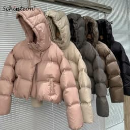 Schinteon Women White Duck Down Jacket with Hood Autumn Winter Warm Over Size Casual Short Thick Outwear 2024 New